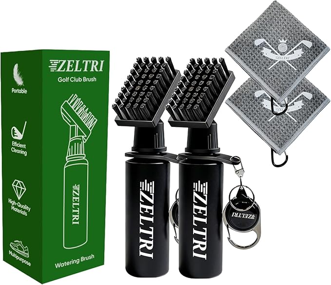 Golf Club Brush Cleaner with Retainer Clip and 8.0 x 8.0 in Golf Towel - Holds 4 Oz Water Durable Nylon Bristles for Easy Cleaning Essentials Golf Accessories