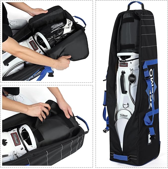 ZEEMO Golf Travel Bag, Mid-open Protective & Wheeled Airline-Approved Case for Clubs, Stand&CartBag, Waterproof Soft-Sided Cover Made of Heavy Duty Oxford, Black