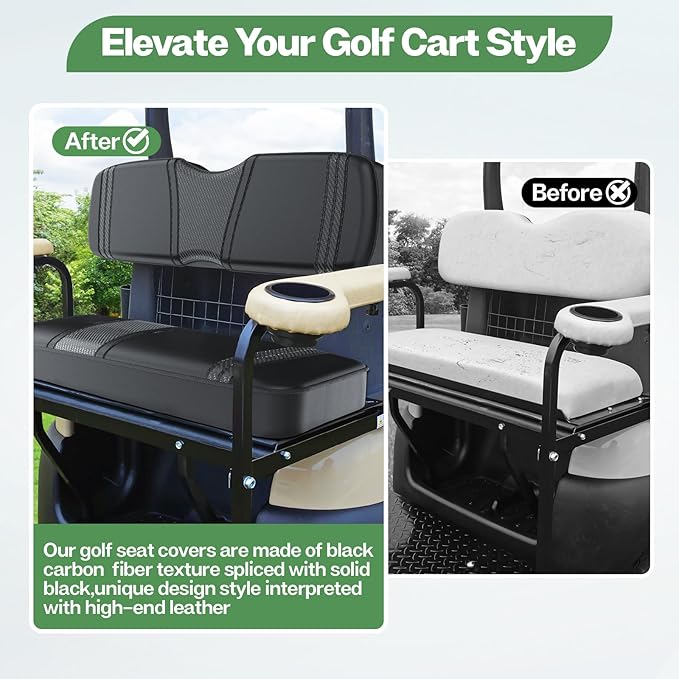 T TGBROS Golf Cart Seat Covers Fit for Yamaha Club Car EZGO Ordinary Front Rear Seat Cushion Waterproof Vinyl Leather Breathable Comfortable Replacement Black Seat Cover Anti-Scratch