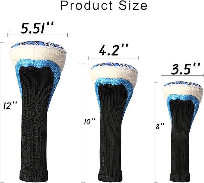 Black Golf Club Head Cover for Driver Fairway 3 Pcs Woods Headcovers, Golf Accessories Hybrid Head Covers Set with Interchangeable Tags 3 4 5 7 X