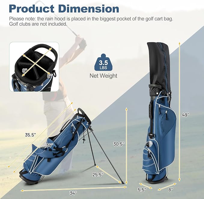 ULTIMATE Golf Stand Bag with 4-Way Top Dividers, Portable Ergonomic Golf Bag with 4 Zippered Pockets, Cooler Bag, Rain Hood and Dual Strap System, 3.5 LBS Lightweight for Men&Women