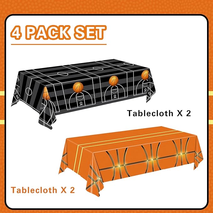 4 Pieces Basketball Tablecloth - Basketball Birthday Party Decorations Basketball Table Cloth Soccer Tablecloth Plastic Table Cover for Basketball Party Decorations, 54 x 108 Inch