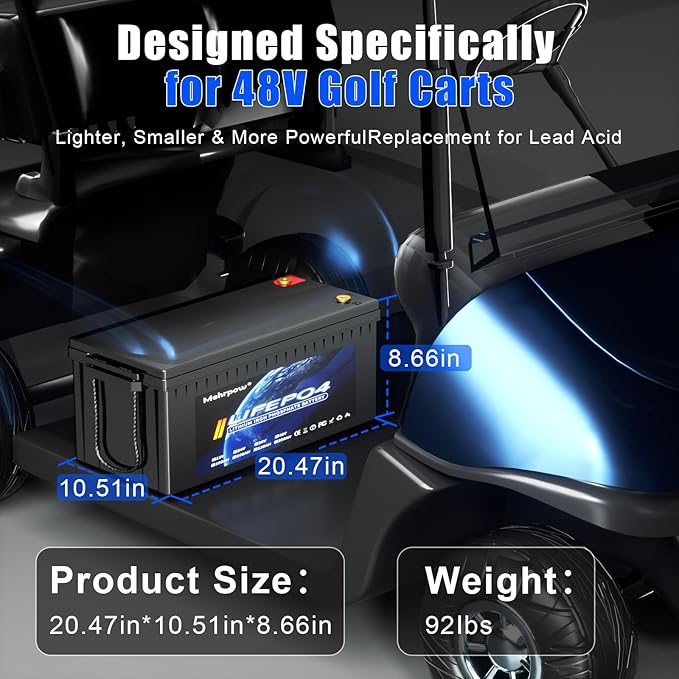 48V 100Ah Lithium Golf Cart Battery, Lifepo4 Battery with 58.4V 18A Charger and LCD Touch Monitor, Built-in Smart 200A BMS, Peak Current 1000A，Perfect for Golf Carts (48V100Ah with Charger)