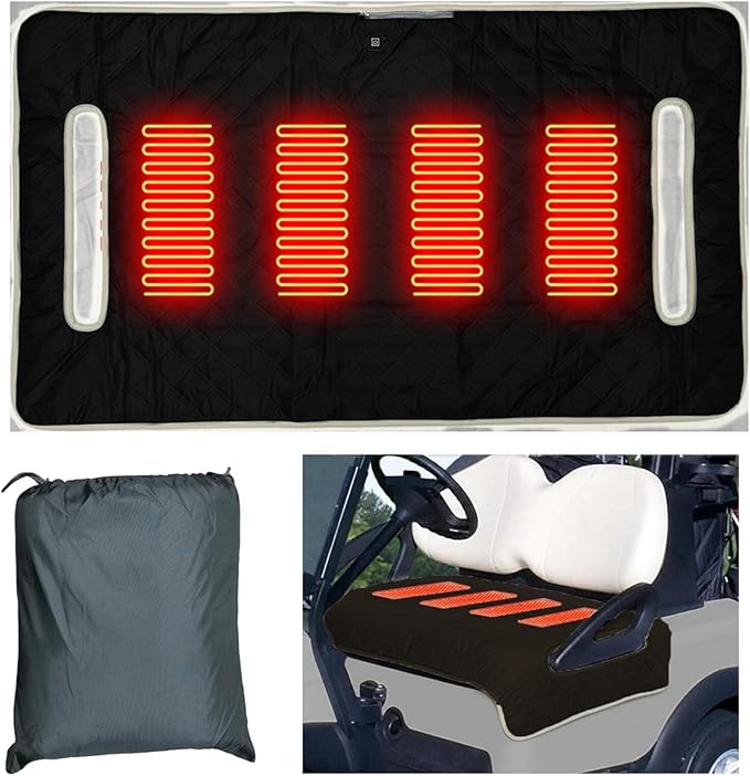 Heated Golf cart seat Cover, 3 Heating Levels and 4 Heating Zones, All-Weather Waterproof Design, Non-Slip Universal fit, USB/Type-C Power Supply, Ideal Golf Gift for Men