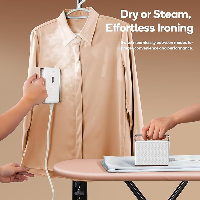 Newbealer Travel Steam Iron for Clothes, Global Voltage 100-240V Handheld Steamer, 293℉ Dry Ironing, Non-Stick Ceramic Soleplate, Horizontal & Vertical Steaming, Auto-off, Silicone Rest & Zipper Bag