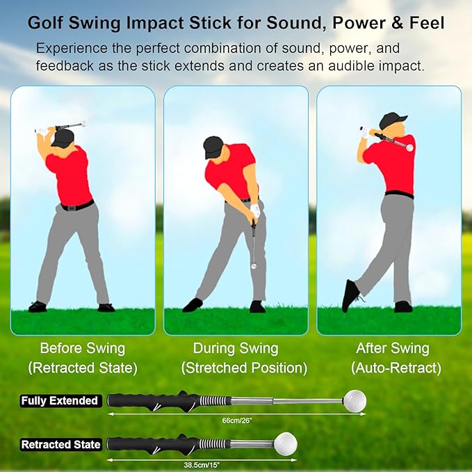 Golf Training Aids, Golf Grip Training Aid Swing Trainer with 1 Arm Posture Correction Band and 1 Telescopic Golf Simulator, Golf Practice Accessories Perfect for Beginners and Pros