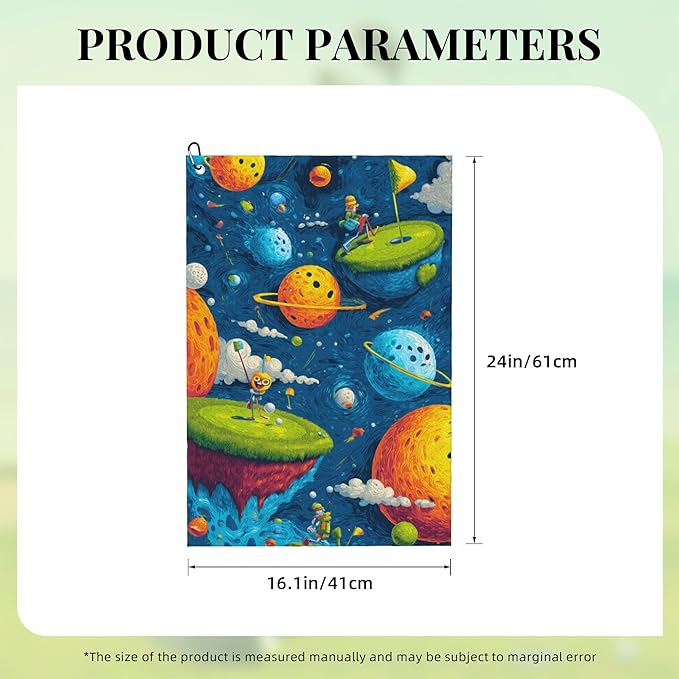 Funny Golf Towel with Carabiner Clip 24"x16" Cute Navy Blue Universe Planet Space Golf Towels for Golf Bags Microfiber Waffle Cartoon Golf Rag for Disc Balls Clubs Golfs Accessories for Men Women Dad