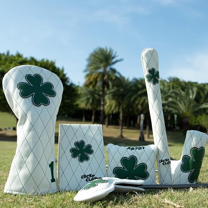 Golf Club Headcover Live Lucky 3 Wood Headcover Magnetic Closure Elegant Embroidery Premium Leather Driver Covers Fairway Wood Covers Hybrid Headcover Shamrock Golf Head Covers