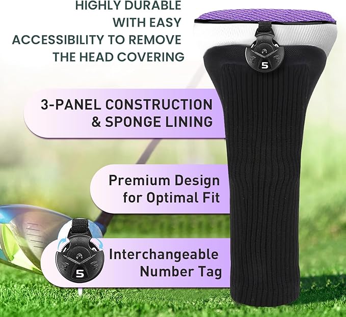FINGER TEN Golf Club Head Covers Woods Hybrids 1/2/3/4 Pack, Headcovers Men Women 3 5 7 X with Interchangeable Number Tag, Fit All Wood Hybrid Clubs