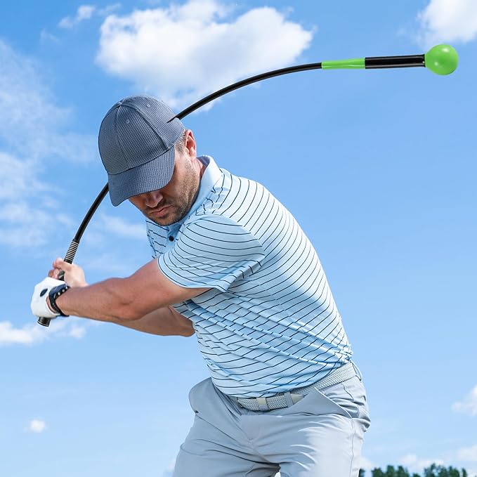 GYMAX Golf Swing Trainer, Warm-Up Stick with Grip Trainer for Rhythm, Balance, Tempo & Strength, Right Handed Swing Speed Training Aid, Weighted Golf Club for Indoor Practice