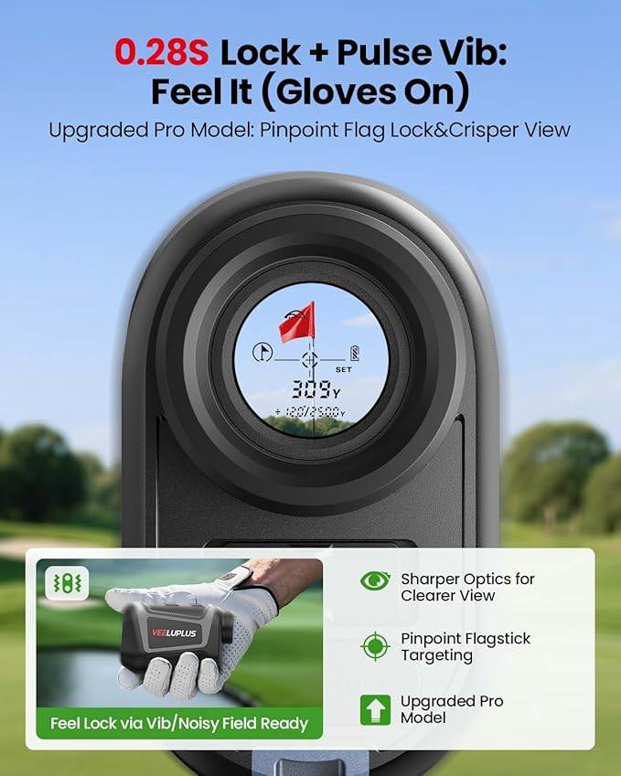 Golf Rangefinder with Slope, Golf- 660 Pro Rangefinder, Flag Pole Locking Vibration, 6X Magnification, Rechargeable, Golf Accessories Magnet Mount Rangefinders with LCD Clarity View