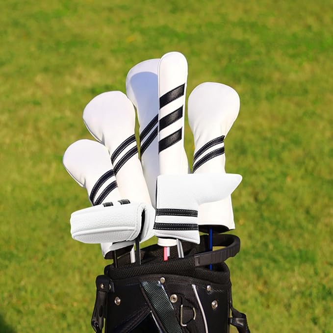 Golf Club Covers,4pcs or 1pc Golf Headcovers for Woods and Driver Fairway Hybrids Women Men - Premium PU Leather with Interchangeable Tags & Magnetic Blade and Mallet Putter Covers