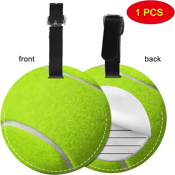 Luggage Tag Tennis Ball Luggage Tags for Suitcases, Pu Leather Baggage Tags Identifiers for Travel, Name Id Label Tags for Baggage Bag Women Men