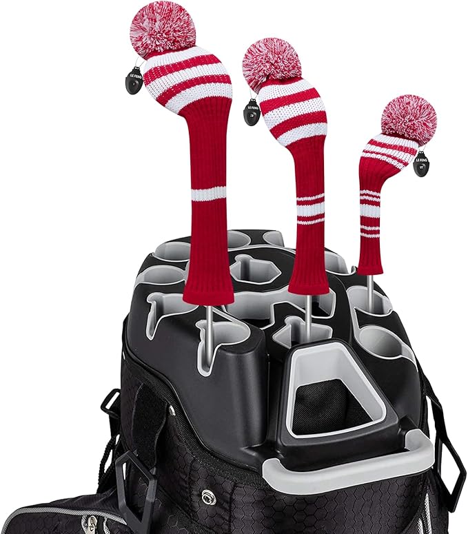 LeFeng 1Pcs Golf Club Cover, Knitted Golf Head Cover for 460cc Driver Fairway Woods and Hybrid with Cute Pom Pom and Number Tag