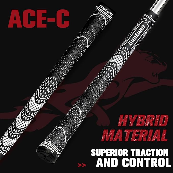 Geoleap Golf Grips Set of 13- Cord Rubber Compound Material, Hybrid Golf Club Grips, All Weather Performance.