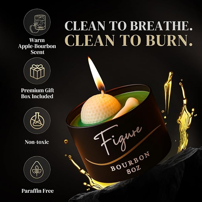 All-Natural Golf Candle – Apple Bourbon Scent | Hand-Poured in The USA | Beeswax & Soy Wax | Essential Oils | 100% Beeswax Wick | Premium Gift Box | Candle Gifts for Men & Women