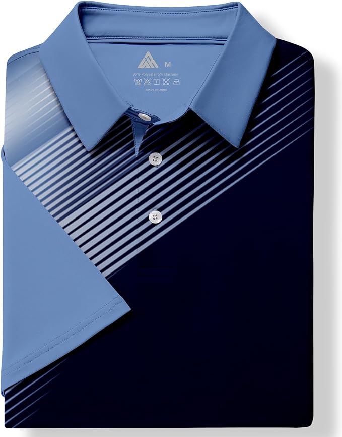JACKETOWN Mens Polo Shirts Short Sleeve Print Dry Fit Performance Moisture Wicking Casual Collared Golf Shirts