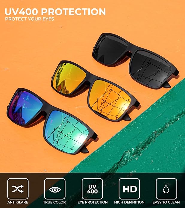 KALIYADI Polarized Sunglasses for Men and Women, Mens Sun Glasses with UV Protection for Driving Fishing Golf (3 Packs)