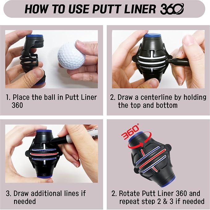 Putt Liner 360 Golf Ball Marker | 360 Degree Line Drawing Alignment Accessory Tool Identification Multicolor Triple Line Golf Gift Premium Quality