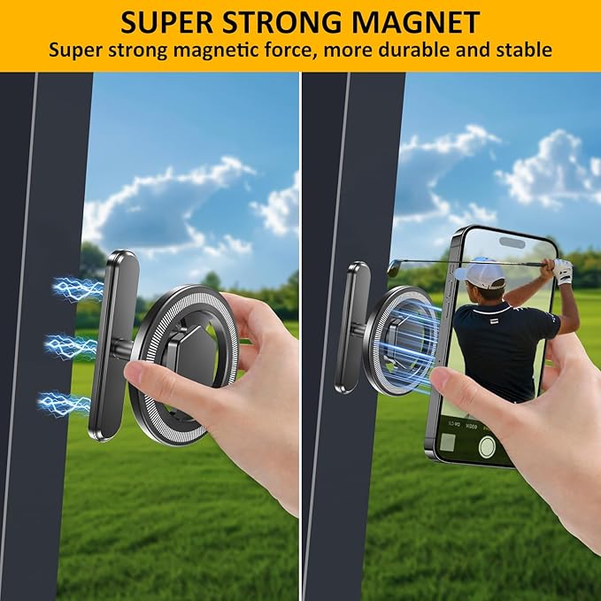 Falafa Magnetic Golf Cart Phone Holder, Ultra Strong Magnetic Phone Mount, Alloy MagSafe Phone Mount 360° Rotation Fits Gym, Club Car, Golf Cart Accessories Gift for Golfers Men Women