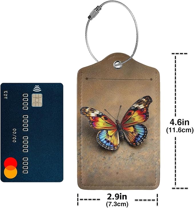 TSA Approved Luggage Tags for Suitcases Colorful Butterfly 2 Pack Funny Leather Carnival Cruise Airport Cute Travel Name Tags Golf Bag tag Ships Essentials Privacy Cover ID Label for Women Men