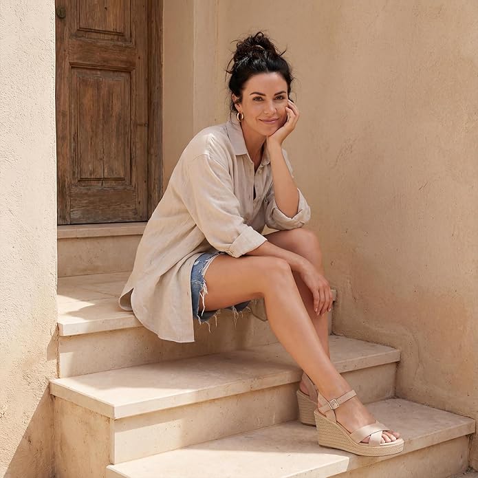 VICKI·VICKI Wedges for Women Platform Sandals Wedge Heels for Sandals Comfortable Summer Espadrille Shoes Ankle Strap&Open Toe