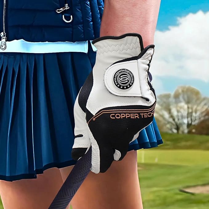 Copper Tech Ladies Golf Gloves Women Right Handed Golfer or Left Handed Golfer 2 Pack | Copper Compression Joint Support with Flexible & Comfortable Fit | AAA Leather & Silicone Tacky Pad