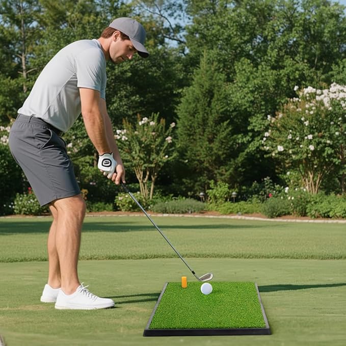 SAPLIZE Foldable Heavy-Duty Golf Hitting Mat with 10mm EVA Backing for Indoor/Outdoor Swing & Chipping, Golf Accessories & Gift for Men & Women