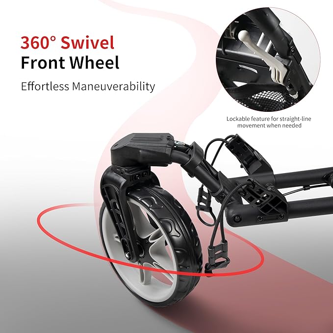Caddytek CaddyLite ONE-Swivel V8 Golf Push Cart - Lightweight 3 Wheel Foldable Cart with One-Click Folding, 360° Swivel Front Wheel, Adjustable Handle, Cooler Basket, Umbrella & Drink Holder