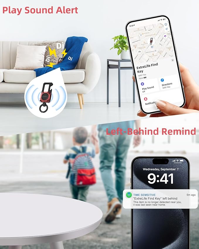 Keychain, Works with Apple Find My, Heavy Duty Key Chain Bottle Opener, Carabiner Car Key Chains with GPS Tracker, Key Finder, Bluetooth Tracker for Luggage, Kids, Bags and More, Rechargeable, Red