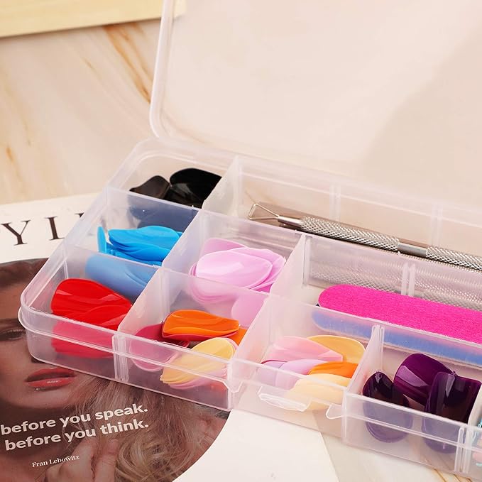 Fake Nail Storage Box, 3PCS 15-Grid Rhinestone Organizer Case with Divider, Clear Plastic Empty Container for Art Craft Sewing Screw Rock Collection Fishing Tackle, Bead Jewelry Display Holder