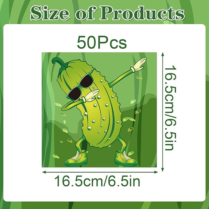 Pickle Party Napkins Decorations, Disposable Paper Pickle Napkins Supplies Pack of 50, Funny Birthday Party Baby Shower Decor Size 6.5 Inch