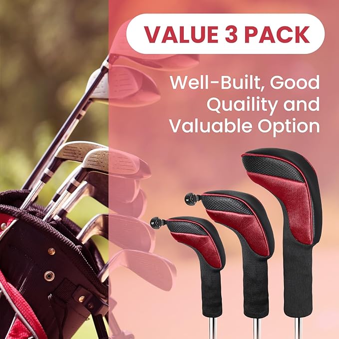 FINGER TEN Golf Club Head Covers for Woods Driver Fairway Hybrid Value 3/5 Pack, Long Headcover Interchangeable Accessories for Ultimate Club Protection