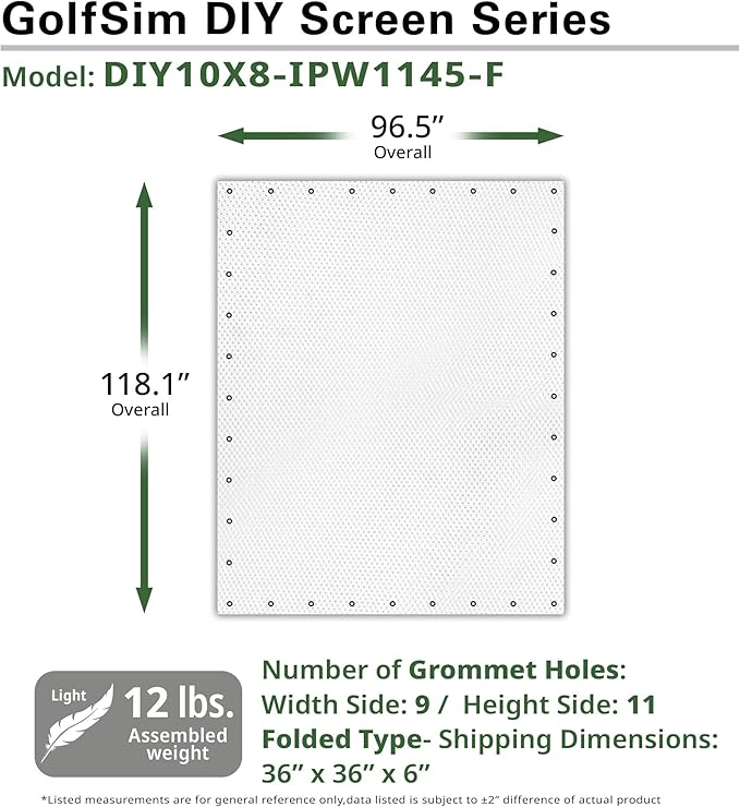 Elite Screens GolfSim DIY 10'x8' Golf Simulator Impact Screen – Indoor Golf Hitting Screen with Grommets, Multi-Sport Ready, Folded Packing for Home Training (DIY10X8-IPW1145-F)
