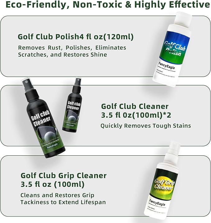 Golf Club Care Kit - Clean, Polish and Restore Irons, Drivers, Putters -Remove Rust, Scratches & Restore Tackiness