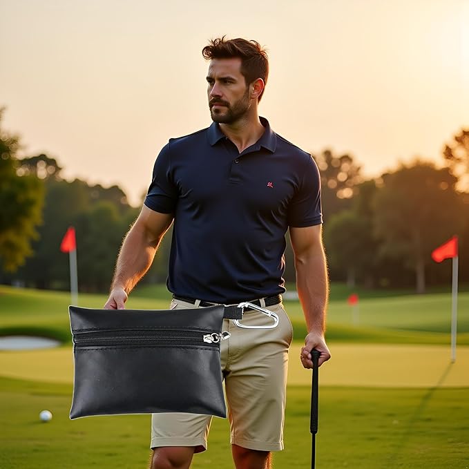 1Pc Black Mini Golf Tee Pouch Bag, Golf Ball Tee Storage Bag Leather Golf Tees Pocket with Zipper, Golf Supplies Accessories Golf Club Bag Accessories Golf