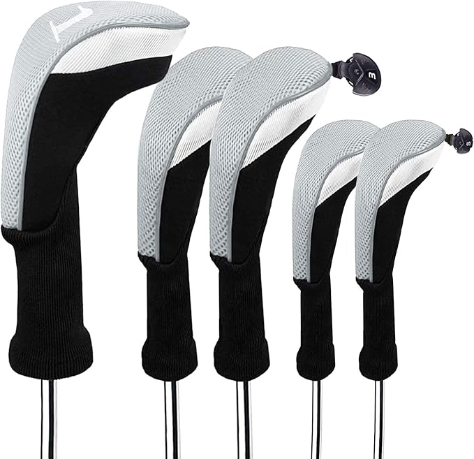 FINGER TEN Golf Club Head Covers Woods Driver Fairway Hybrid 3/4/5 Set, Headcovers Men 1 3 5 7 X Interchangeable Number Tag, Fit All Wood Clubs