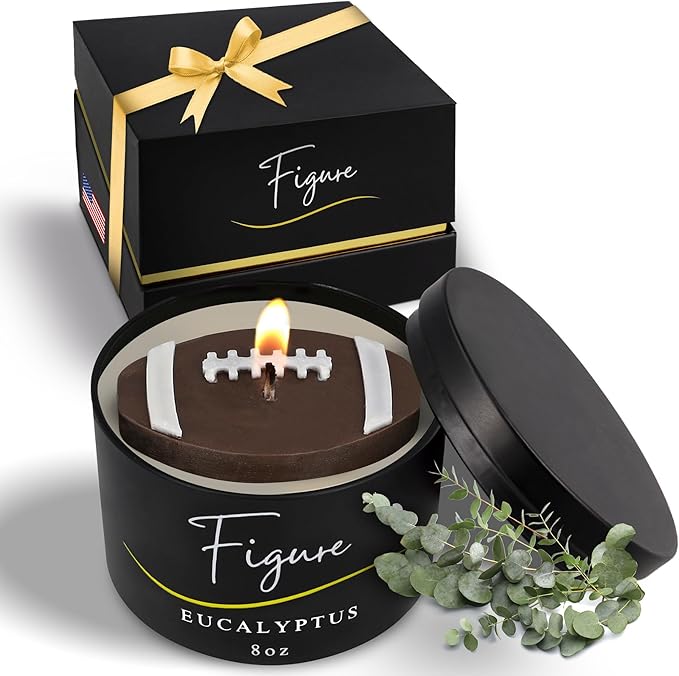 All-Natural Football Candle – Eucalyptus Scent | Hand-Poured in The USA | Beeswax & Soy Wax | Essential Oils | 100% Beeswax Wick | Premium Gift Box | Candle Gifts for Men & Women