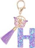 Suweibuke Colourful Cute Initial Letter Keychains for Women Girls with Tassel Butterfly, Charm for Purse Handbags Backpacks