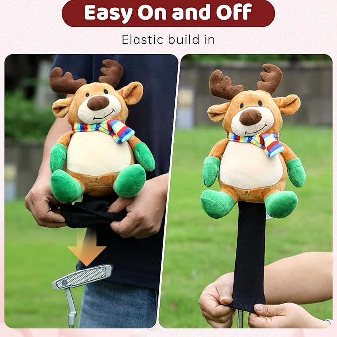 Christmas Golf Club Covers, Fun Plush Headcovers with Soft Protection for Fairway Wood Clubs, Festive Golf Gift for Men and Women