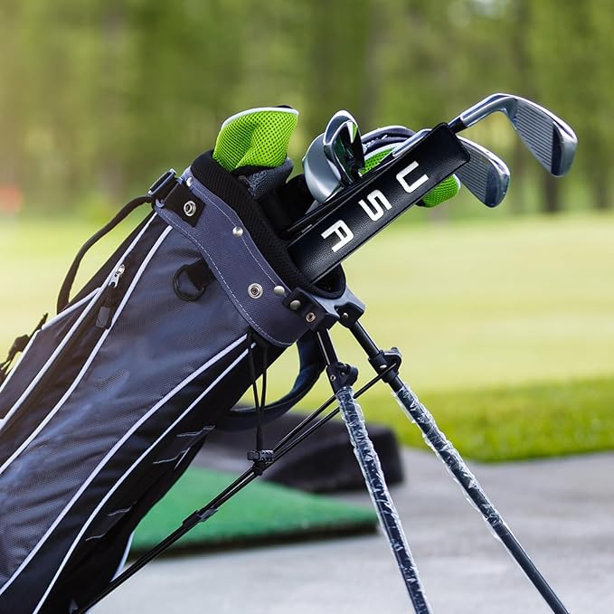 FINGER TEN Golf Alignment Stick Cover Headcover Rods Holder Case Leather 14''× 2'' in USA Black White Green Hold at Least 2 Sticks