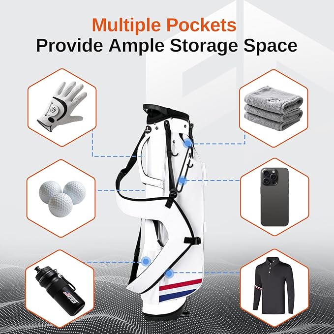 Lightweight Golf Stand Bag, 4-Way Full-Length Dividers, Holds Up to 10 Clubs, 3.7 lbs Golf Bag with Dual Straps & Stand for Driving Range, Par 3, and Standard Courses