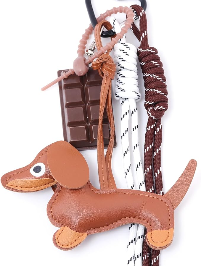 Unique Keychain Designer Rope Bag Charms for Handbag - Cute Teddy Bear Purse Charm - Leather Dachshund Accessory