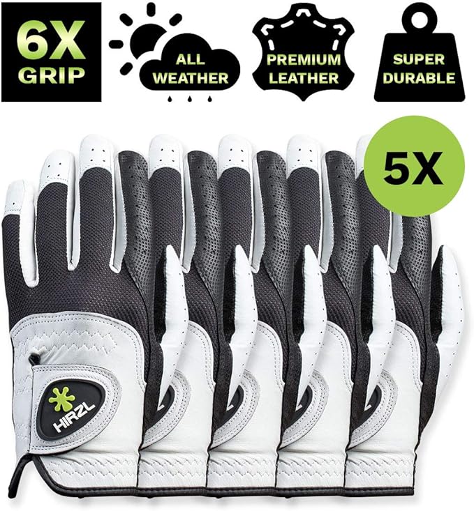 HIRZL Trust Control 2.0 Golf Gloves, All Weather Mens Golf Glove, White/Black, Kangaroo Leather Palm, Cabretta Leather Backhand, Trusted by Pro’s, Sweat Free, Ultimate Grip