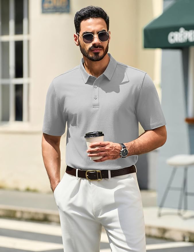 TACVASEN Mens Polo Shirts Short Sleeve Pique 3 Buttons Golf Polo Cooling Performance Moisture Wicking Shirt