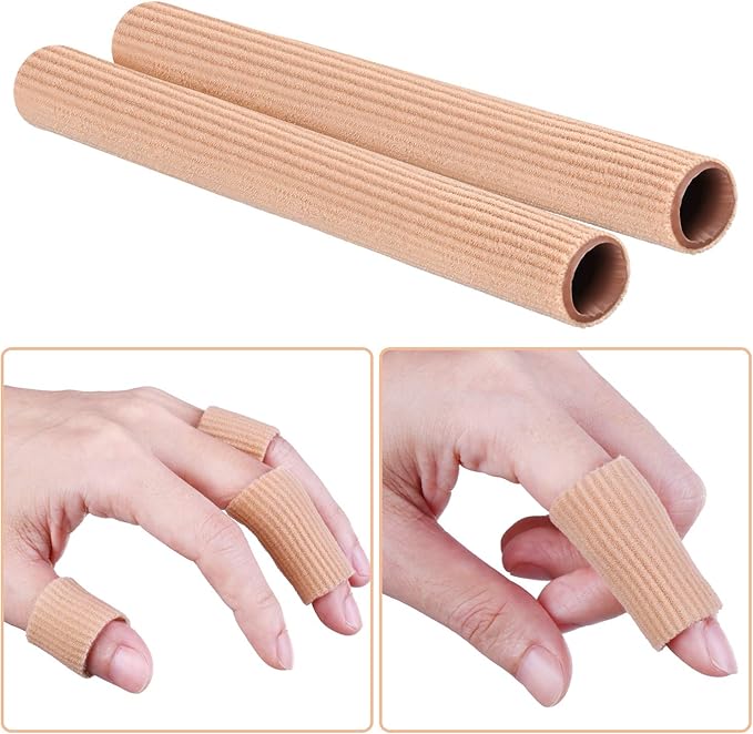 Hestya Open Gel Finger Toe Tubes 6 Pcs Fabric Gel Lined Cushion Sleeve Protector for Bunion Hammer Toe Callus Corn Blister Friction
