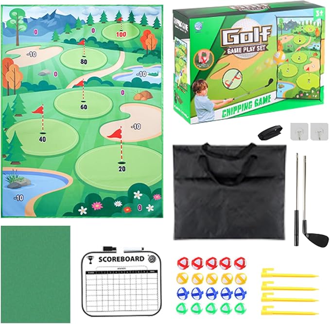 Golf Chipping Mat Set - Indoor Outdoor Game | Portable Golf Hitting Mat with Targets and Balls, Fun Practice Game for Kids and Adults, Perfect for Home Backyard Lawn Party Beach or Family En