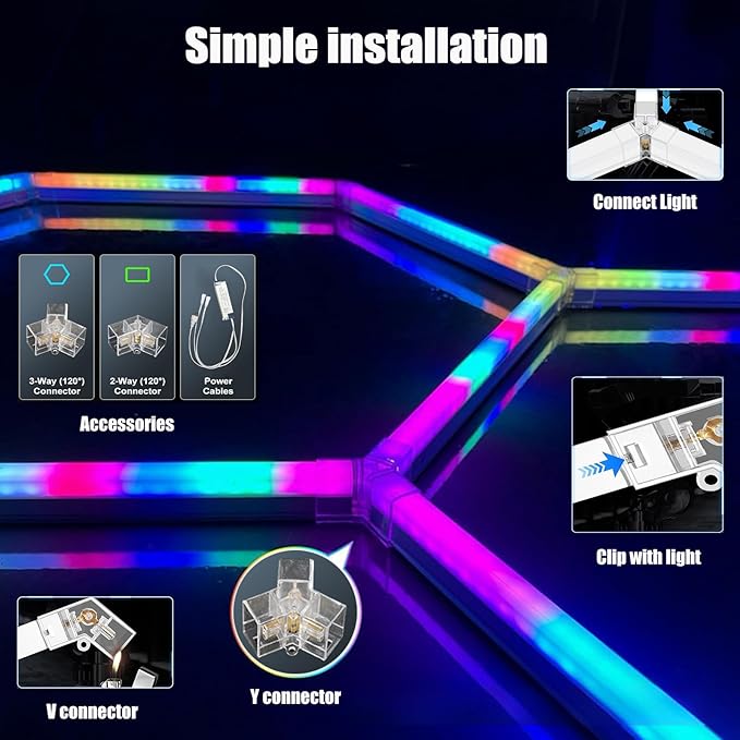 25Pack RGB Hexagon led Garage Lights,5Hexagon Light with Multi Color,Dimmable&Speed Adjustable RGB Hex Wall Lights,DIY Design for Remote Control & Smart App Control Music Modes