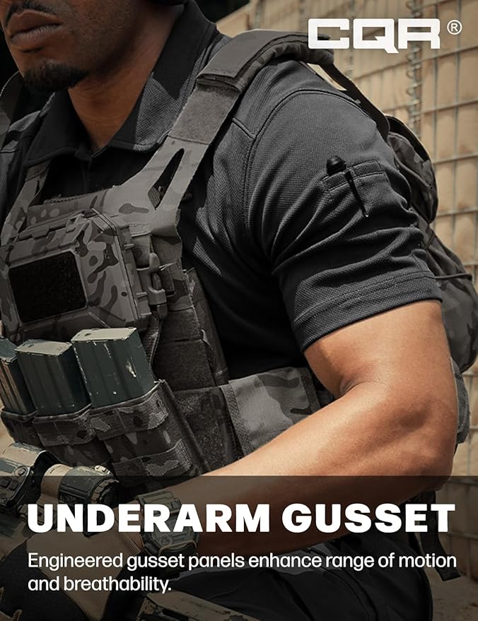 CQR Men's Polo Shirts, Tactical Short Sleeve Golf Performance Shirts, Lightweight Dry Fit UPF 50+ Pique