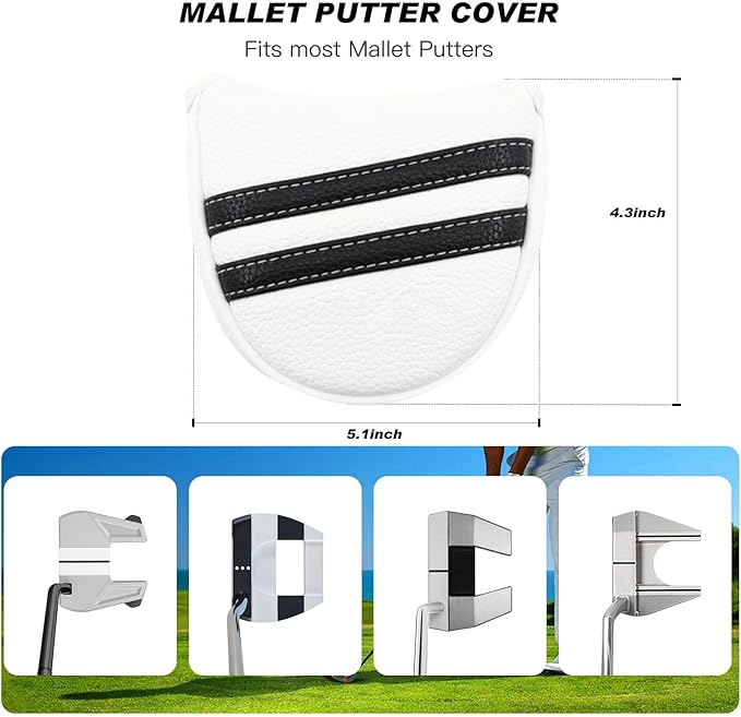5Pcs Golf Head Covers Set for Driver, Fairway, Hybrid & Mallet Putter Cover with Magnetic Closure
